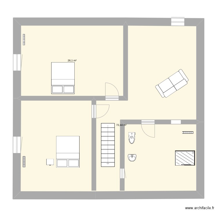 etage 1 villers. Plan de 2 pièces et 99 m2