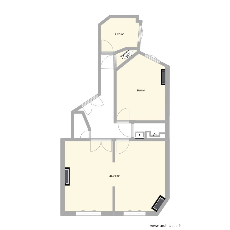 PARIS 15 Copie. Plan de 4 pièces et 42 m2