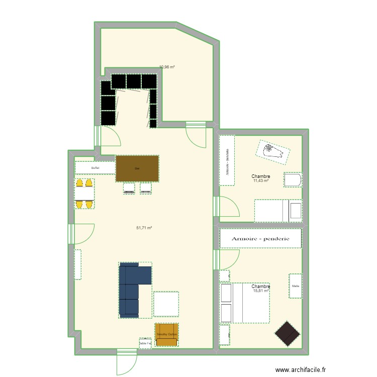 Happy Valley. Plan de 4 pièces et 90 m2