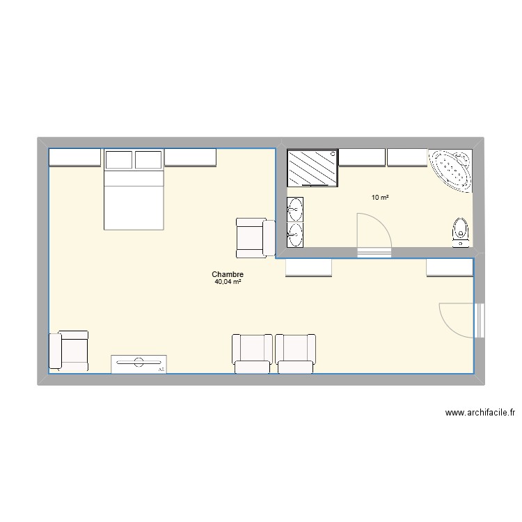 plan de chambre. Plan de 2 pièces et 50 m2