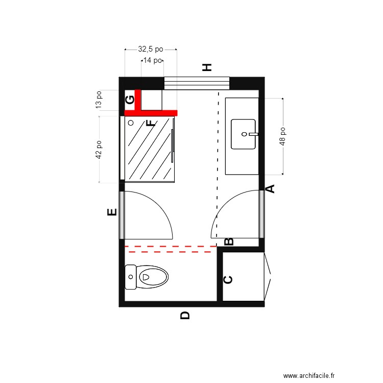 Collard sdb Menuiserie. Plan de 1 pièce et 7 m2