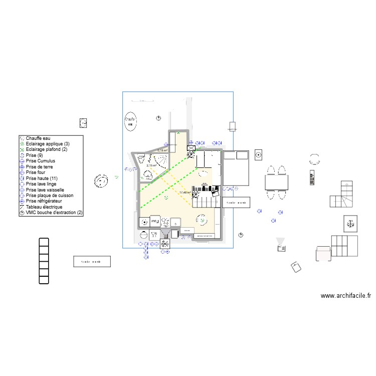 BOITE aux. Plan de 3 pièces et 20 m2