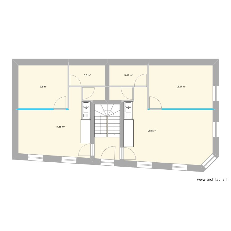 petit immeuble 2 appart. Plan de 6 pièces et 76 m2