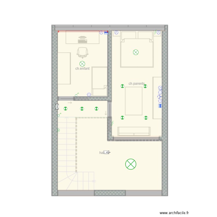 loft. Plan de 3 pièces et 43 m2