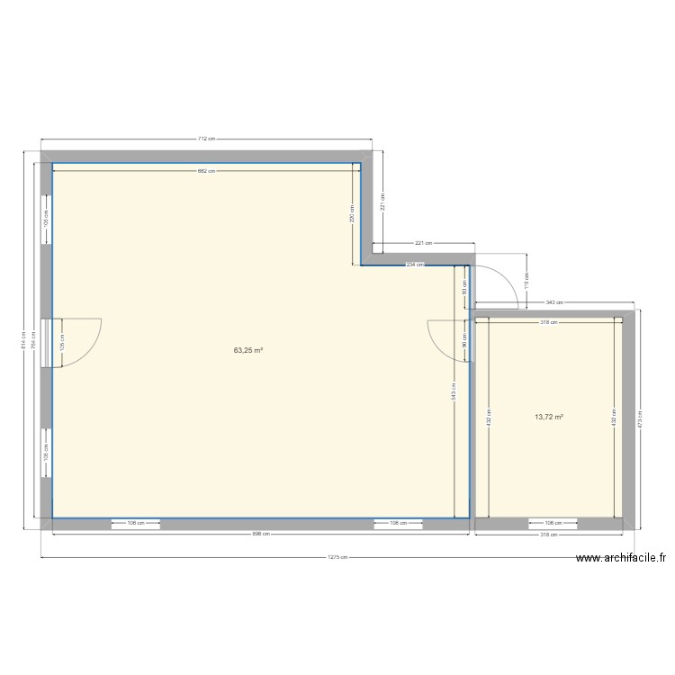 atb. Plan de 2 pièces et 77 m2