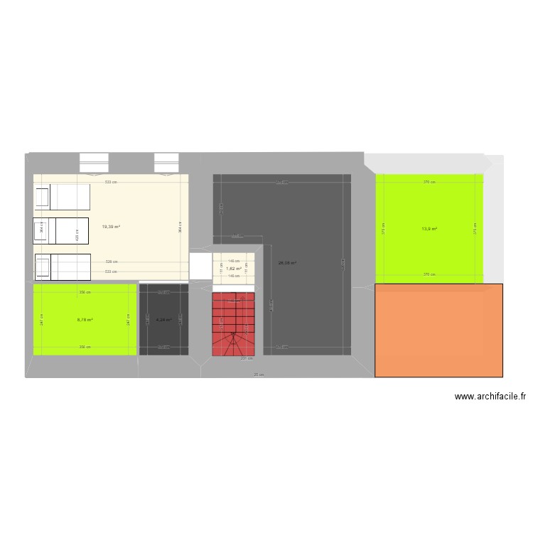 MONACHICHI grenier MARIE. Plan de 6 pièces et 74 m2