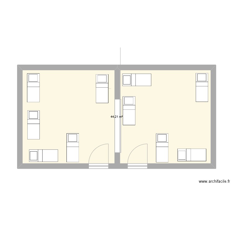 plan dortoir crèche. Plan de 1 pièce et 44 m2