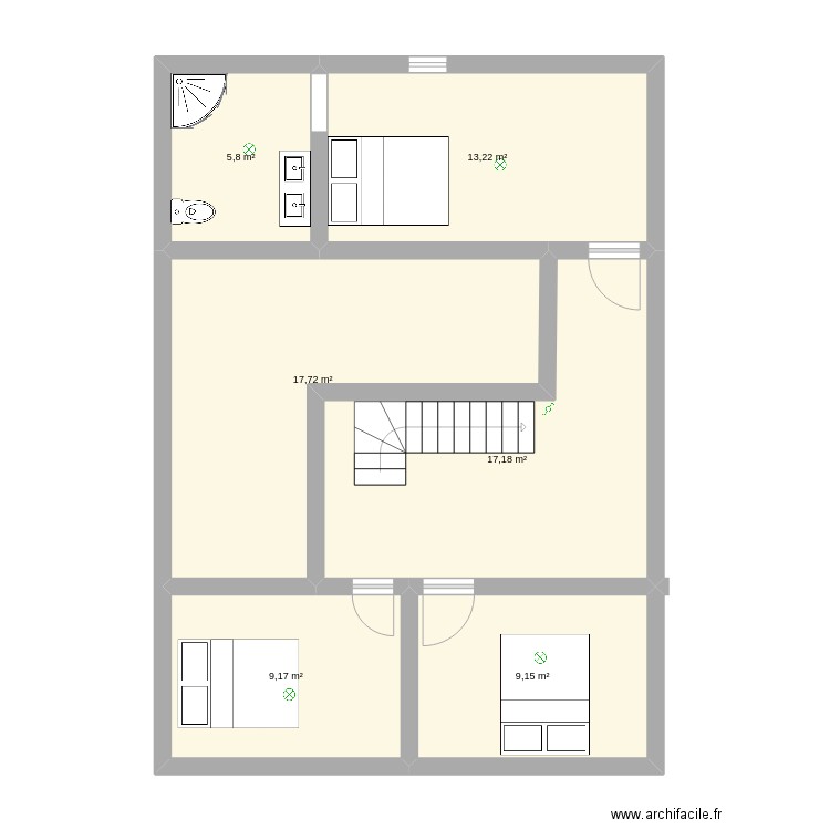 1er Etage. Plan de 6 pièces et 72 m2