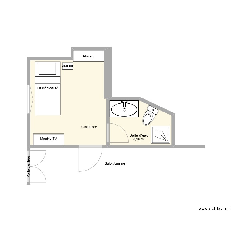 MEDOU François salle d'eau existant. Plan de 2 pièces et 12 m2