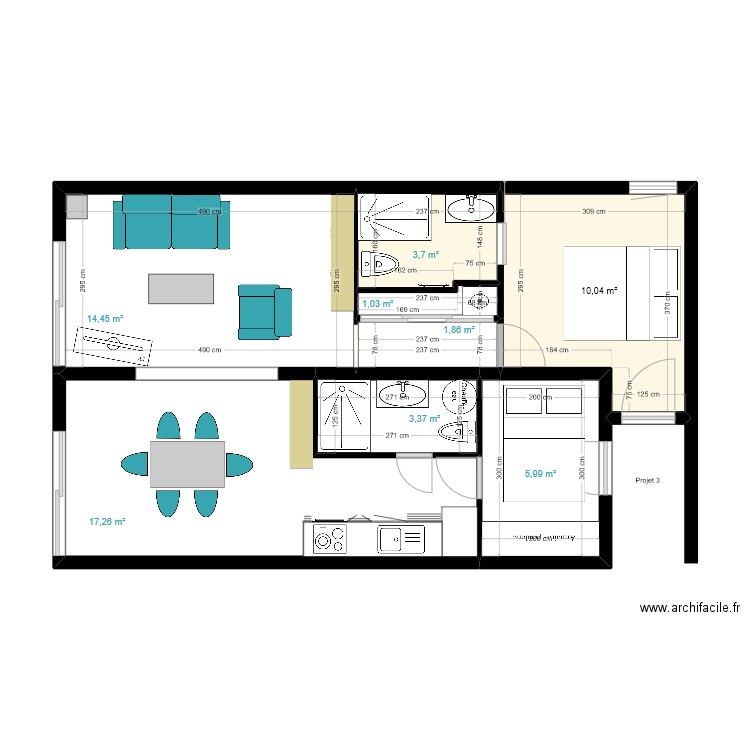 LGM Projet 3. Plan de 7 pièces et 58 m2