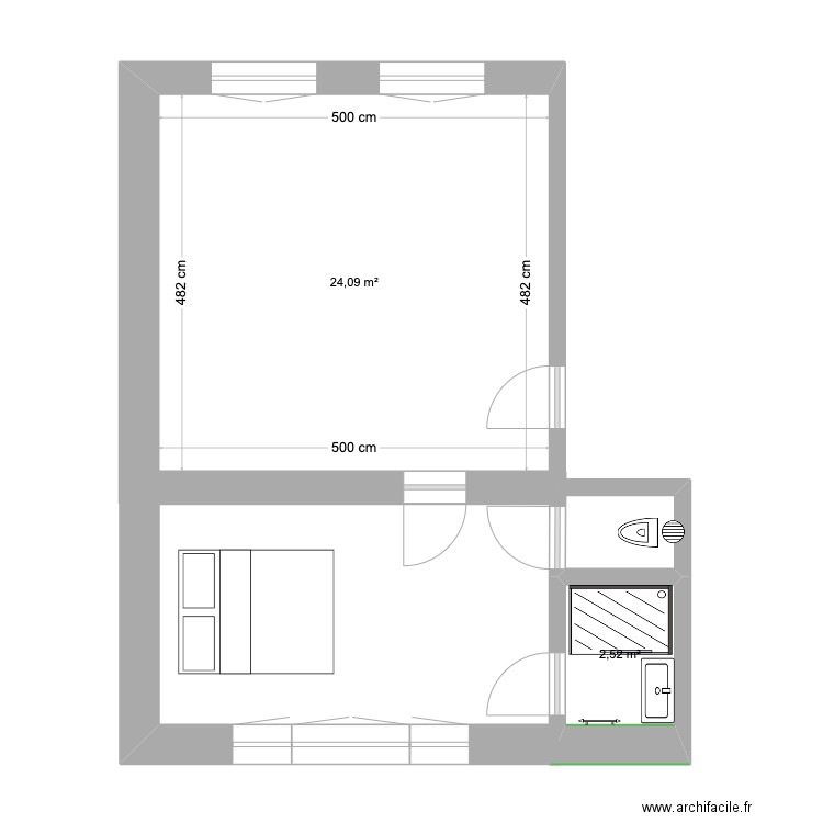 Appartement 2. Plan de 2 pièces et 27 m2