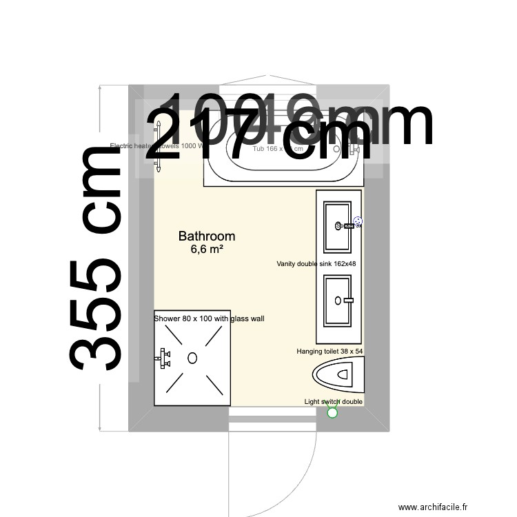 Bathroom_option 2. Plan de 1 pièce et 7 m2