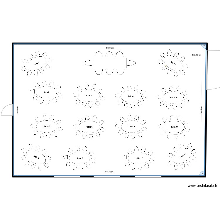 Plan de table - Réception. Plan de 1 pièce et 147 m2