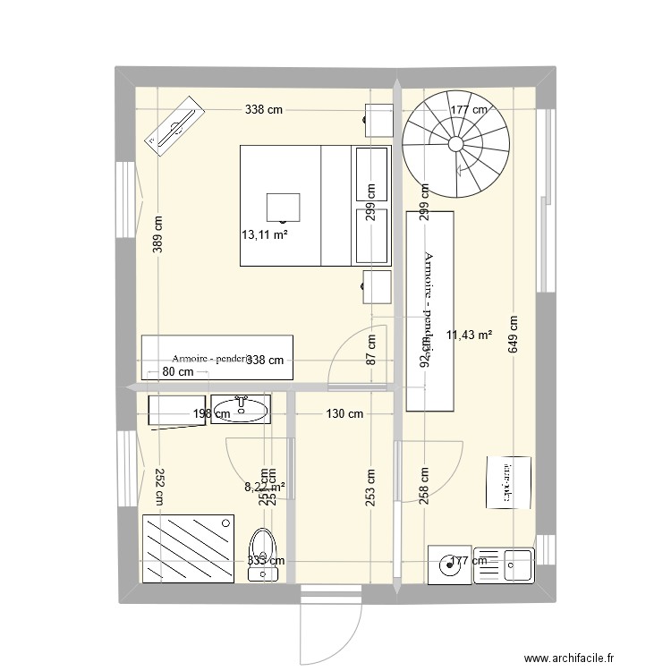 Frazé. Plan de 3 pièces et 33 m2