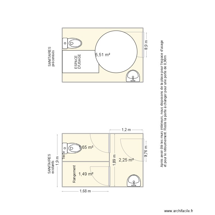 sanitaires WOLF. Plan de 4 pièces et 11 m2