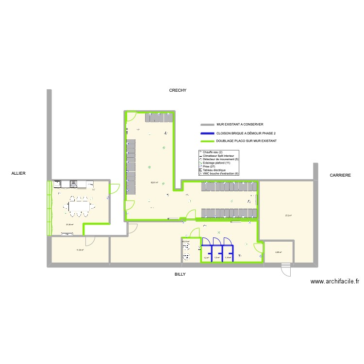 Bâtiment  de contrôle. Plan de 9 pièces et 171 m2