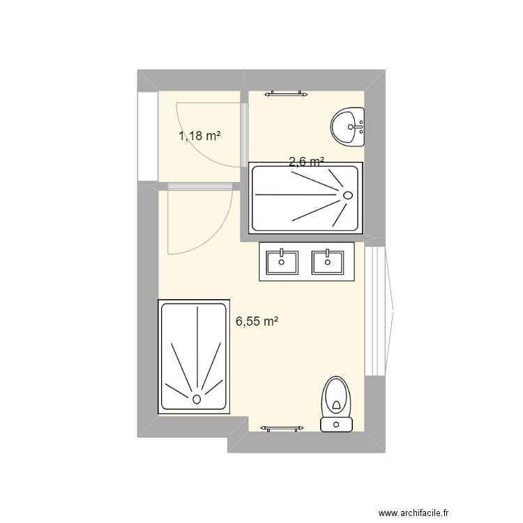 Salle de bain 110. Plan de 3 pièces et 10 m2