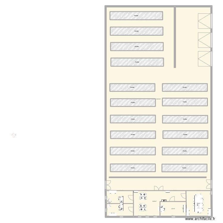 Plan entrepot. Plan de 22 pièces et 696 m2