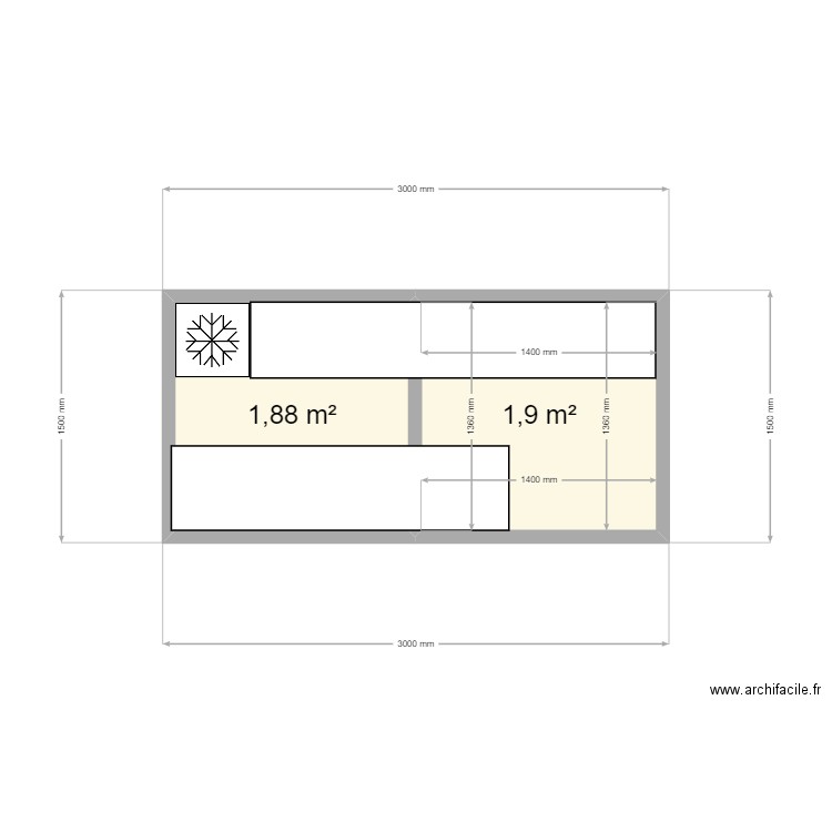 Bar. Plan de 2 pièces et 4 m2