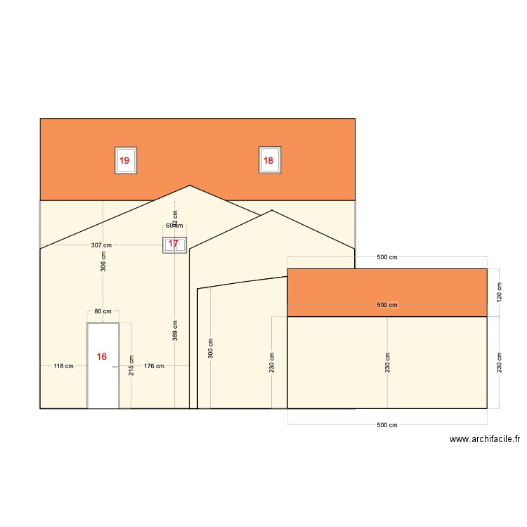 Façade NORD Schuman. Plan de 1 pièce et 41 m2