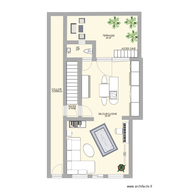 RDC GALLAIT. Plan de 5 pièces et 65 m2