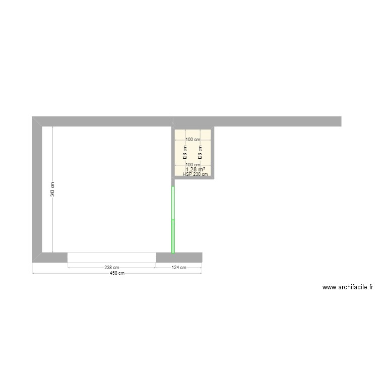 2  PIECES  EN SOUS SOL. Plan de 1 pièce et 1 m2