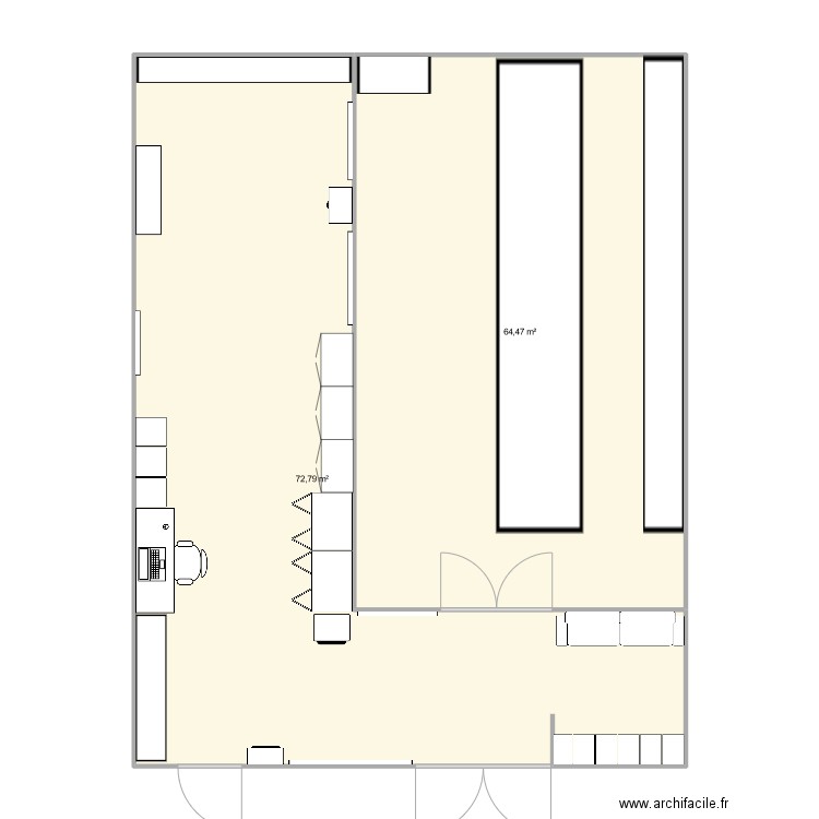 Works. Plan de 2 pièces et 137 m2