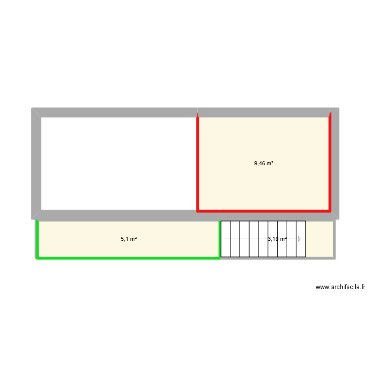 RDC. Plan de 3 pièces et 18 m2