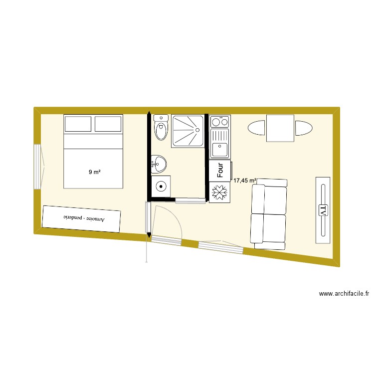 2eme Appartement Estevelles. Plan de 2 pièces et 26 m2