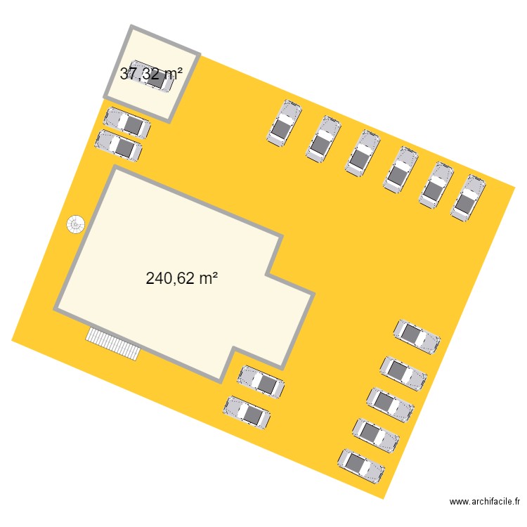 Extérieurs. Plan de 2 pièces et 278 m2