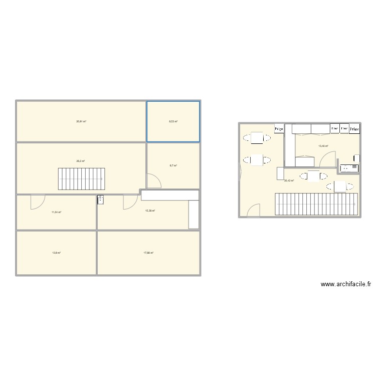 labo. Plan de 10 pièces et 167 m2