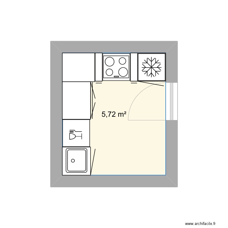 Cuisine. Plan de 1 pièce et 6 m2