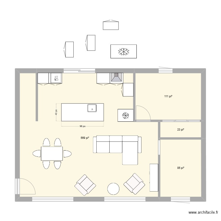 maison v6 sans agrand. Plan de 4 pièces et 73 m2