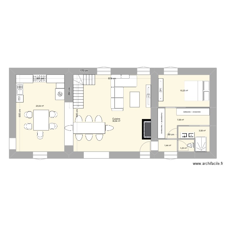 Maison Luant Enzo meublé. Plan de 7 pièces et 83 m2