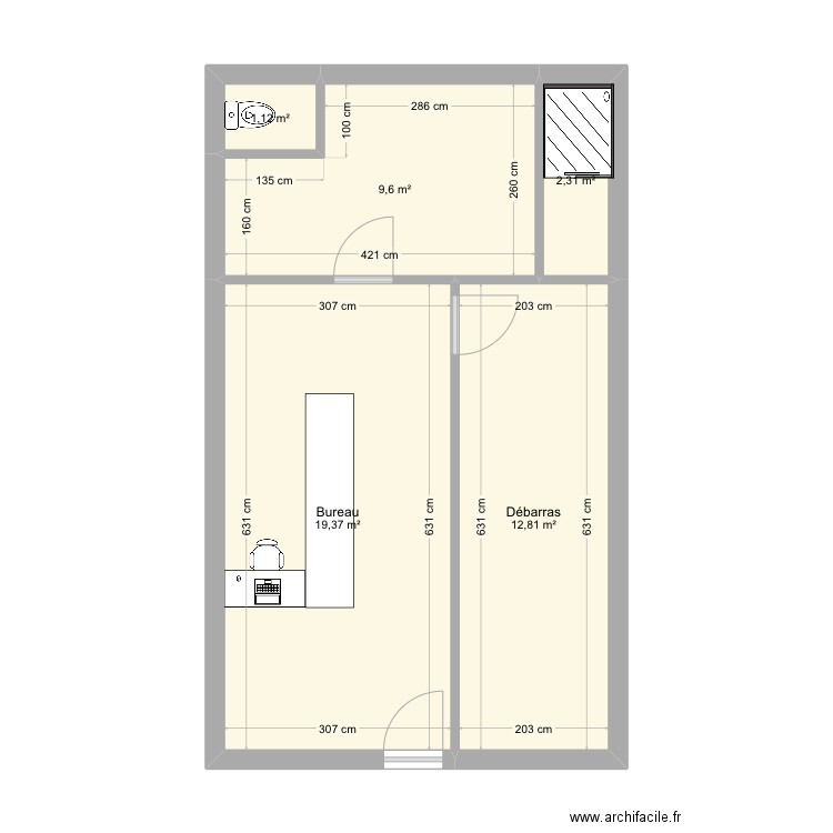 PLAN BOUTIQUE PALAISEAU. Plan de 5 pièces et 45 m2