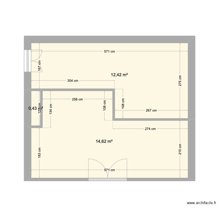 72 T2/T3. Plan de 3 pièces et 27 m2