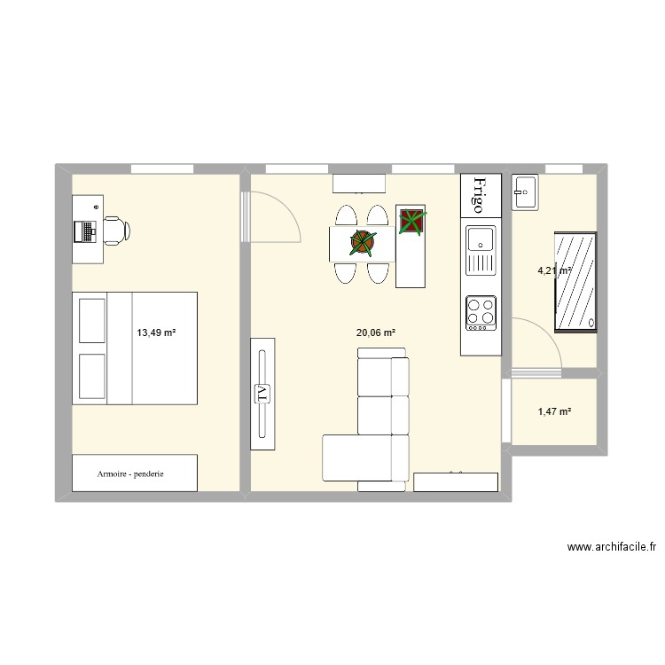 APPART CINE CONVENTION. Plan de 4 pièces et 39 m2