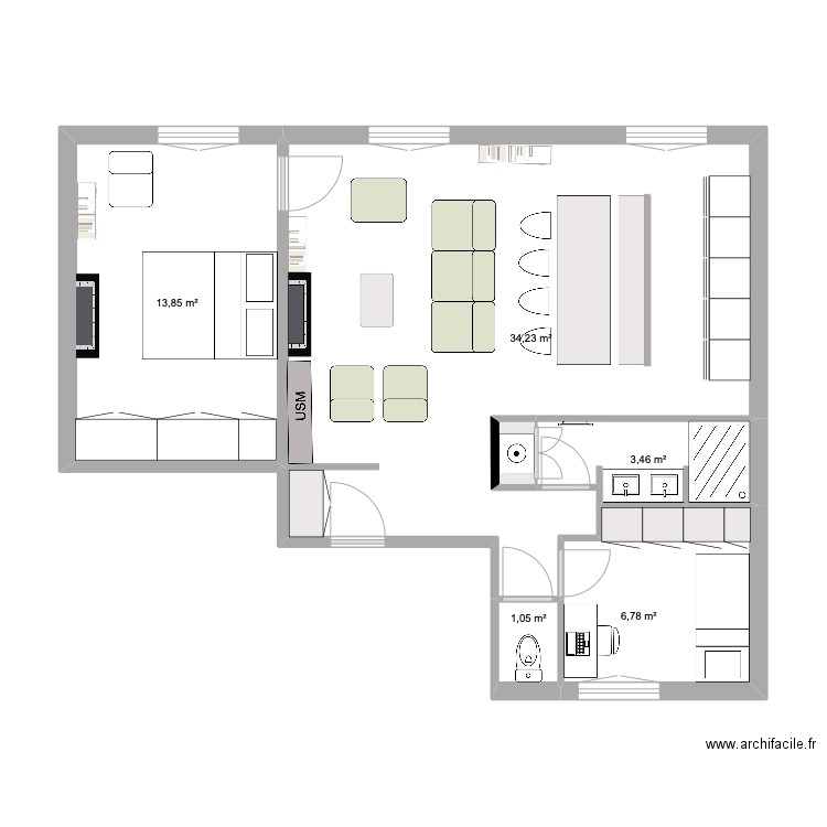 charlot 7. Plan de 6 pièces et 60 m2