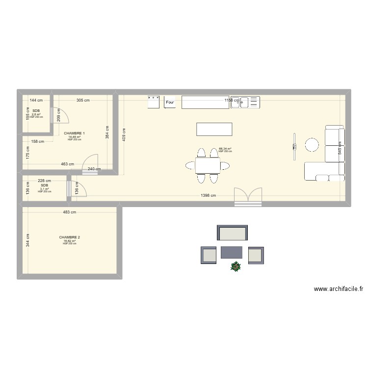 EBAUCHE. Plan de 5 pièces et 103 m2