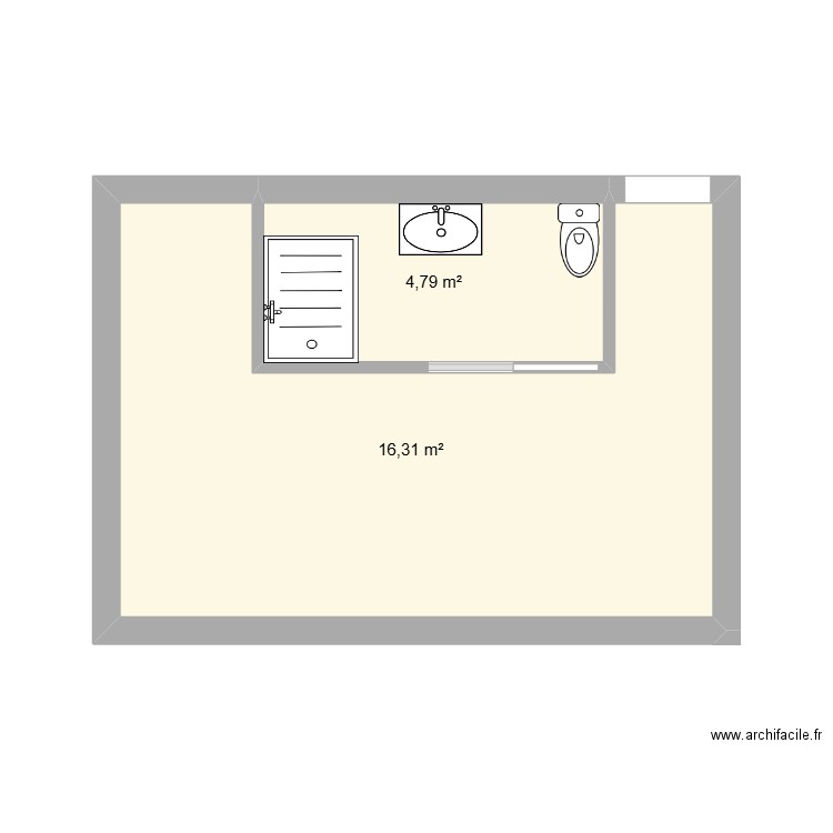 Salle de Bain PASCAL V2. Plan de 2 pièces et 21 m2