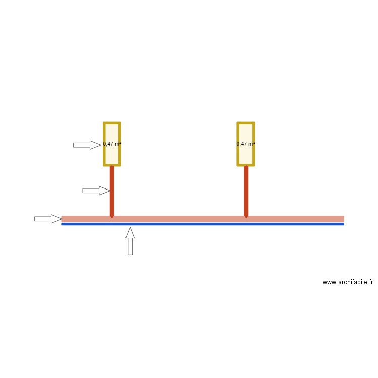 plafond actuel. Plan de 2 pièces et 1 m2