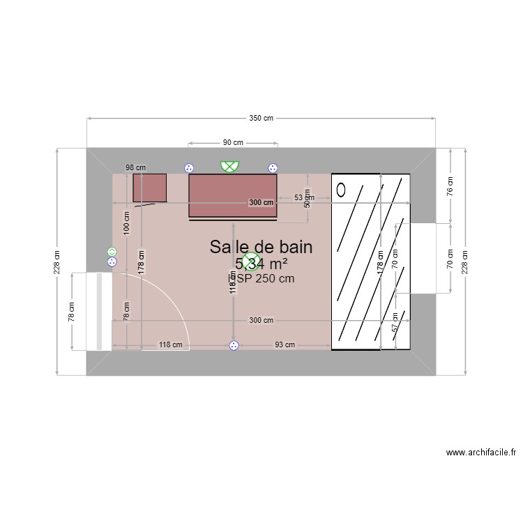 SDB. Plan de 1 pièce et 5 m2