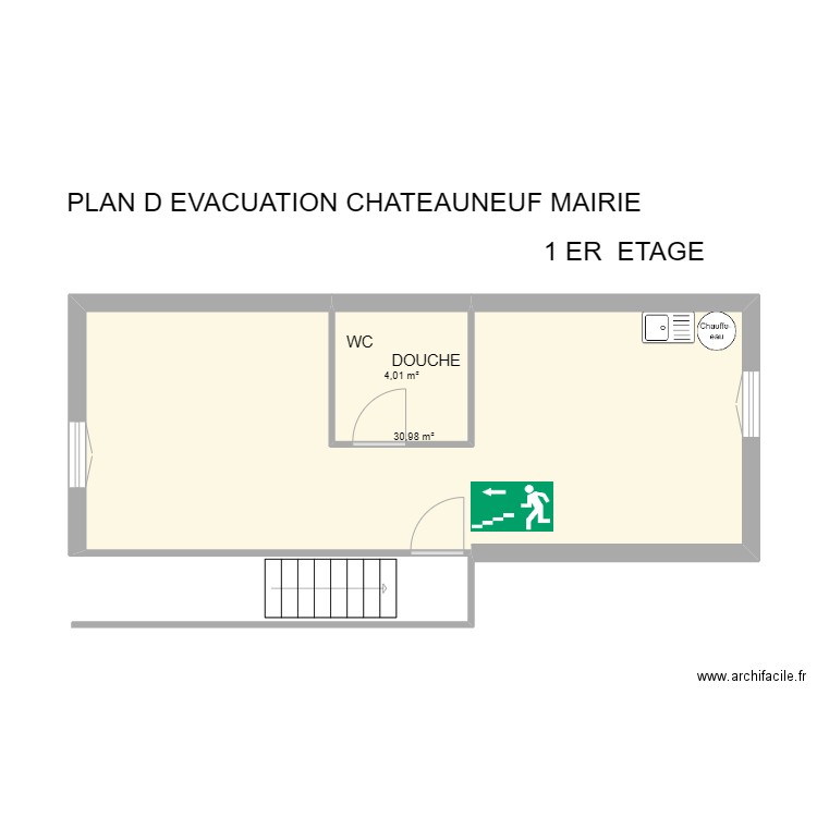 87 CHATEAUNEUF-LA-FORET (Mairie) 1er étage. Plan de 2 pièces et 35 m2