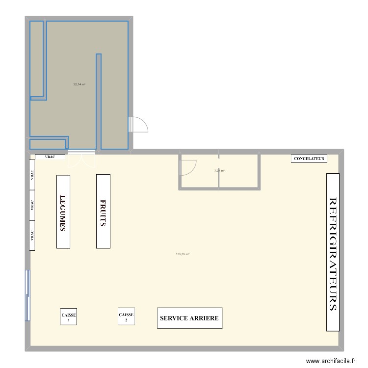 Biocoop. Plan de 3 pièces et 195 m2