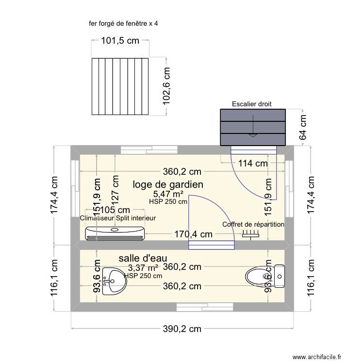 Assane. Plan de 2 pièces et 9 m2