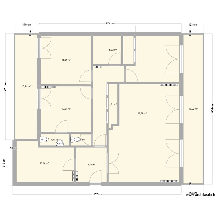 Aline_v1. Plan de 11 pièces et 121 m2