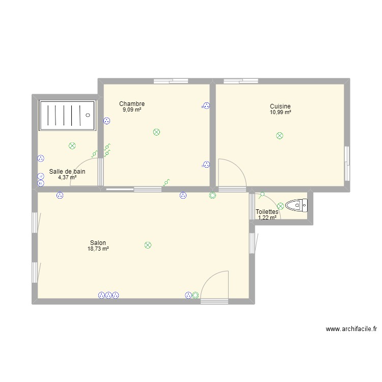 Maison 1. Plan de 5 pièces et 44 m2