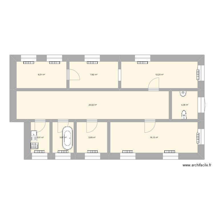 appartement 1 - cours du mercredi. Plan de 9 pièces et 87 m2