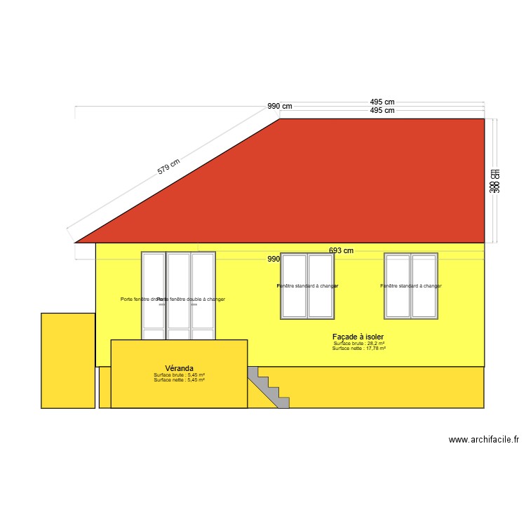 façade sud avant travaux 1. Plan de 0 pièce et 0 m2