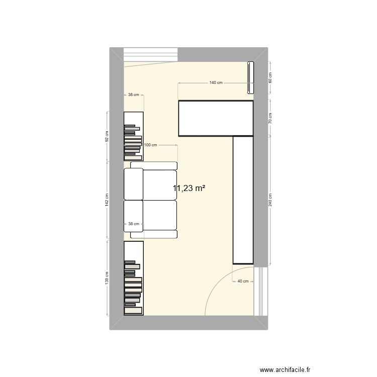 Bureau v1. Plan de 1 pièce et 11 m2